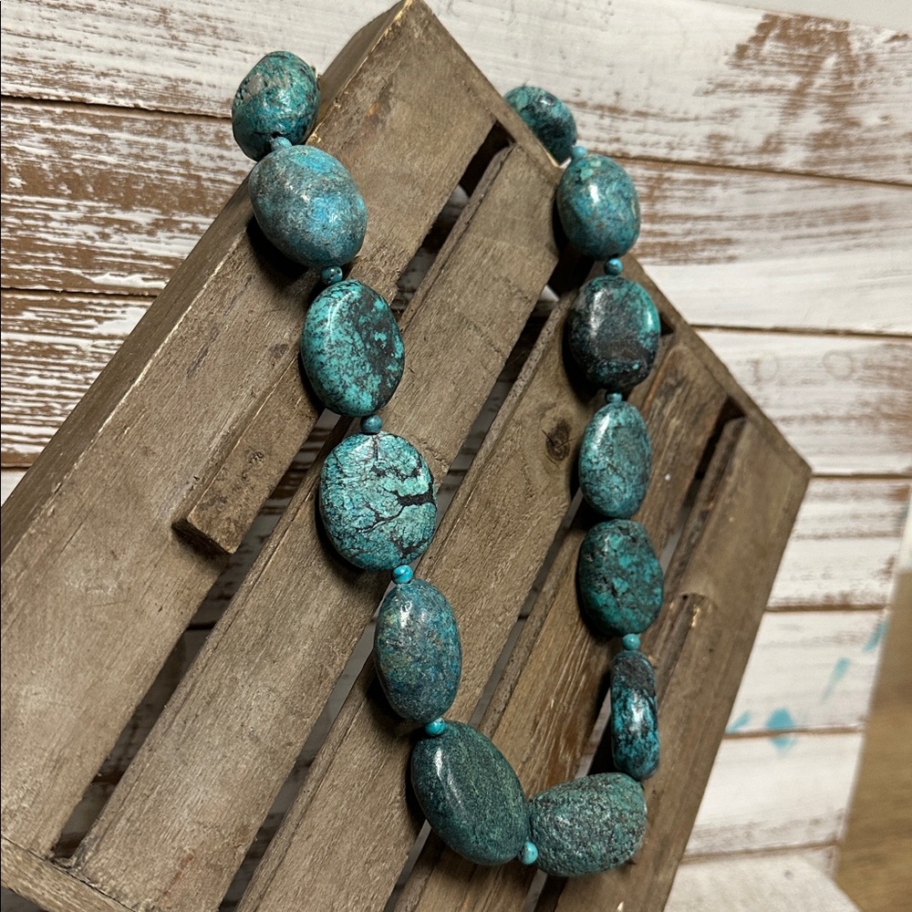 Kenneth Jay Lane euc vintage chunky turquoise crystal rock gemstone necklace - Picture 7 of 8